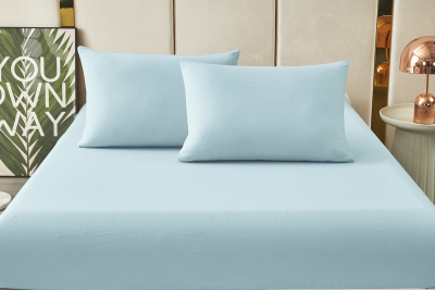 Комплект постельных принадлежностей, простыня на резинке Борт 25 + 2 наволочки 50*70 голубой голубой